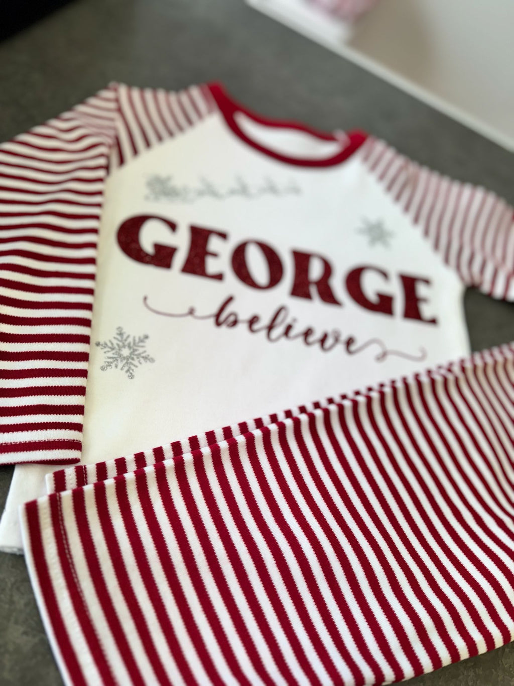 Personalised Candy Cane 'Believe' Pyjamas