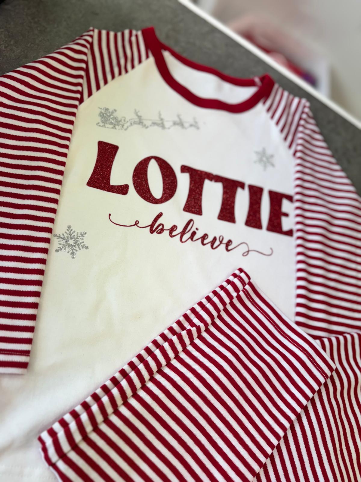 Personalised Candy Cane 'Believe' Pyjamas